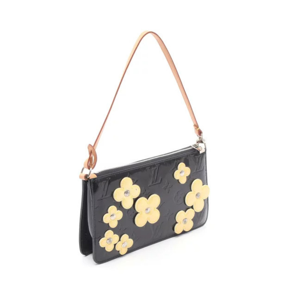 Louis Vuitton Leather Vernis Beige Black Handbag Flower Lexington Tan Black